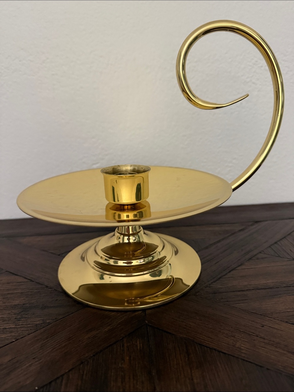 Vintage Baldwin Large Solid Brass Chamber Candle Holder Scroll Handle Decor